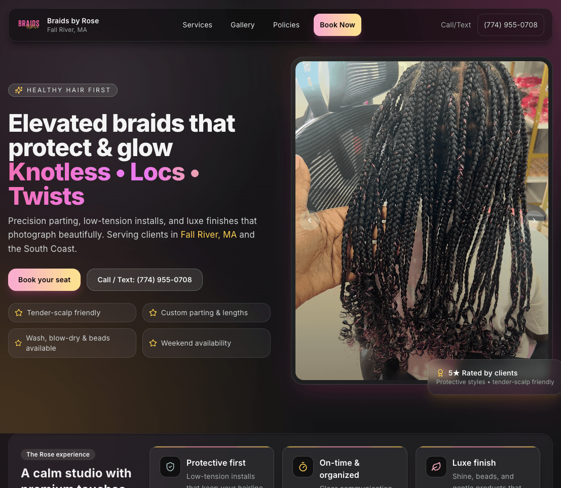 BraidsbyRose booking-first website